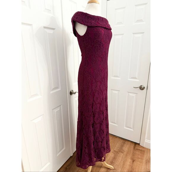 Tadashi Shoji Womens Sangria Embroidered Lace Off Shoulder Evening Gown 6 8 - Picture 3 of 7